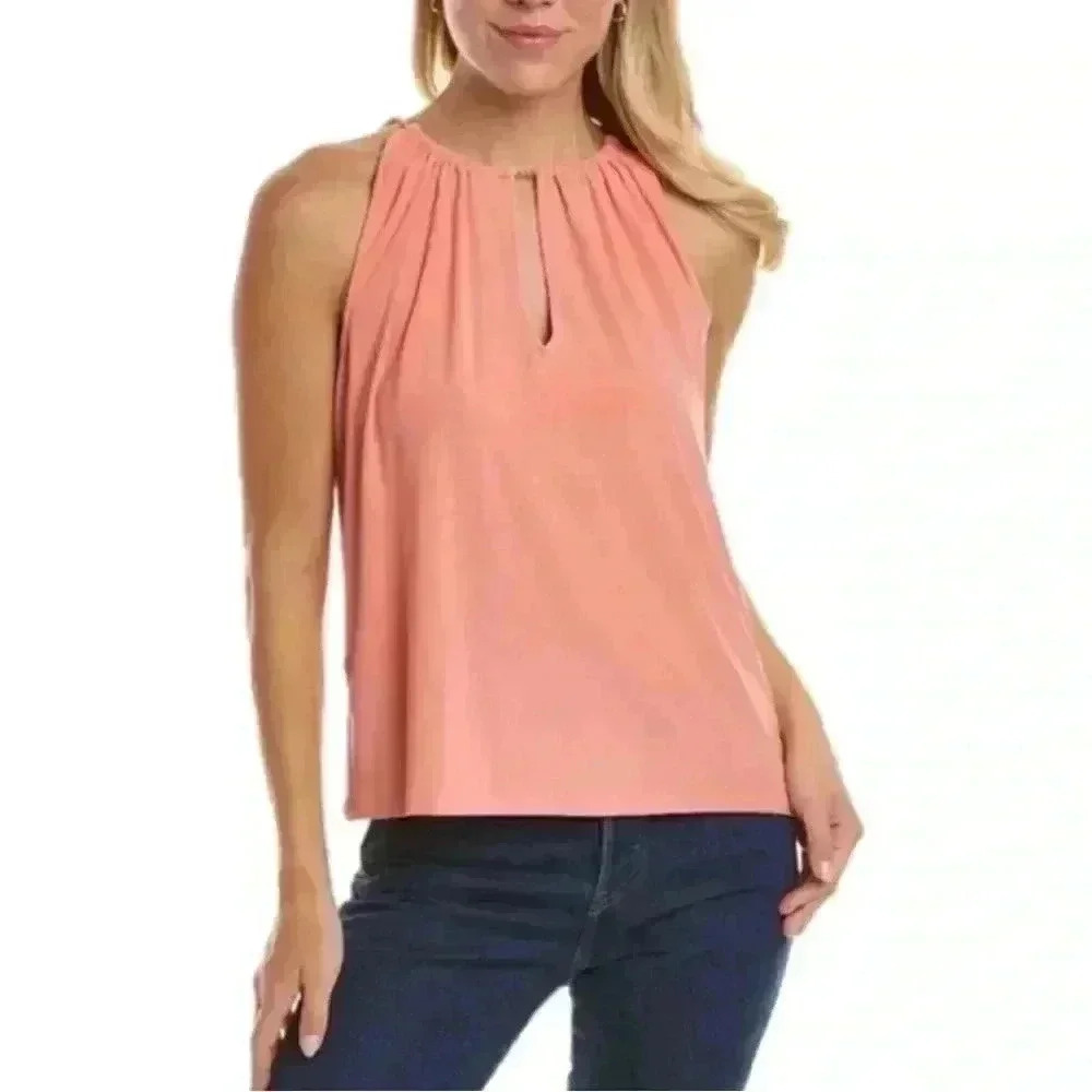 Ramy Brook Rosette Top with Gold Chain Detail in Deco Rose (Peach), Size XS. NWT